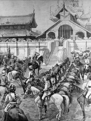 Vores tropper i Burmah: Modtagelse af general F. Roberts i Mandalay ved paladsets østport, fra 